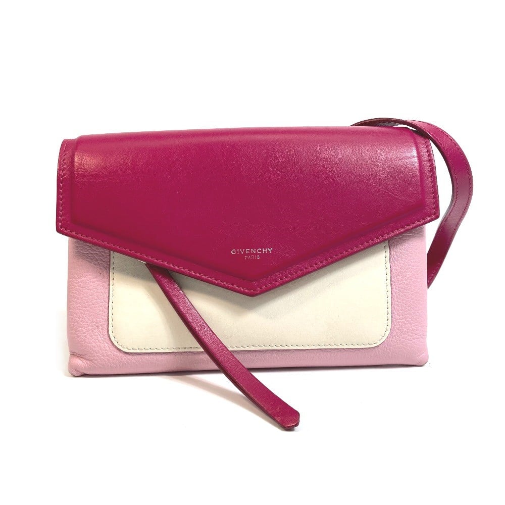 Givenchy GIVENCHY flap duet Pochette Crossbody Shoulder Bag Leather Pink x White