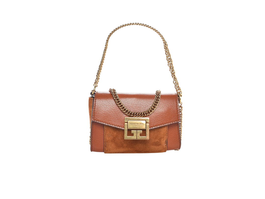Givenchy Givenchy GV3 Nano In Goatskin Leather And Suede With Gold-Tone Hardware Chestnut
