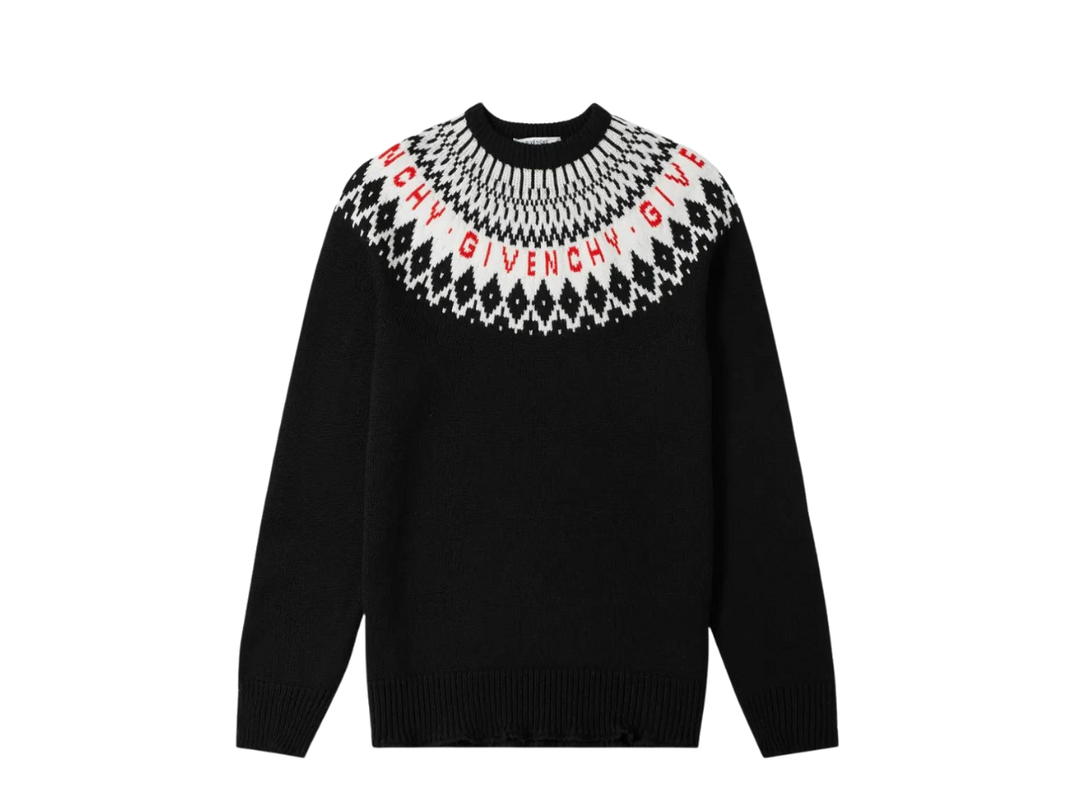 Givenchy Givenchy Merino Fair Isle Logo Knit In Wool Black-White-Red