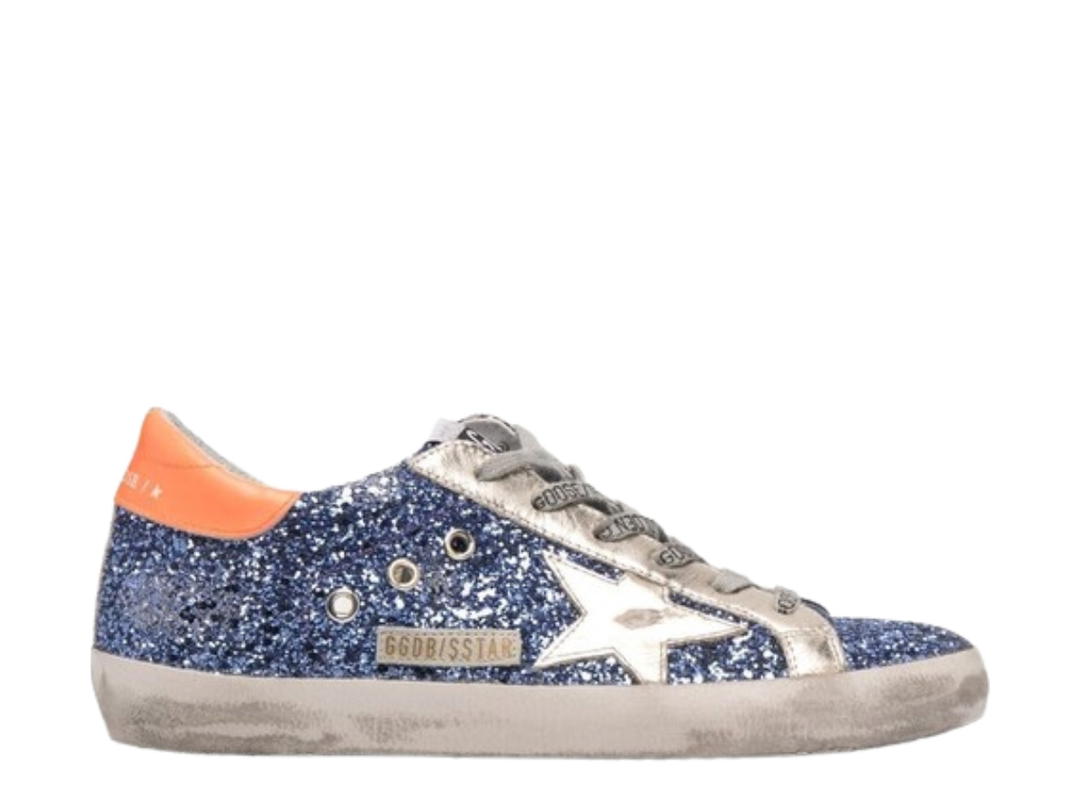 Golden Goose Golden Goose Superstar Sneakers Blue Glitter Orange Heel Tab (W)