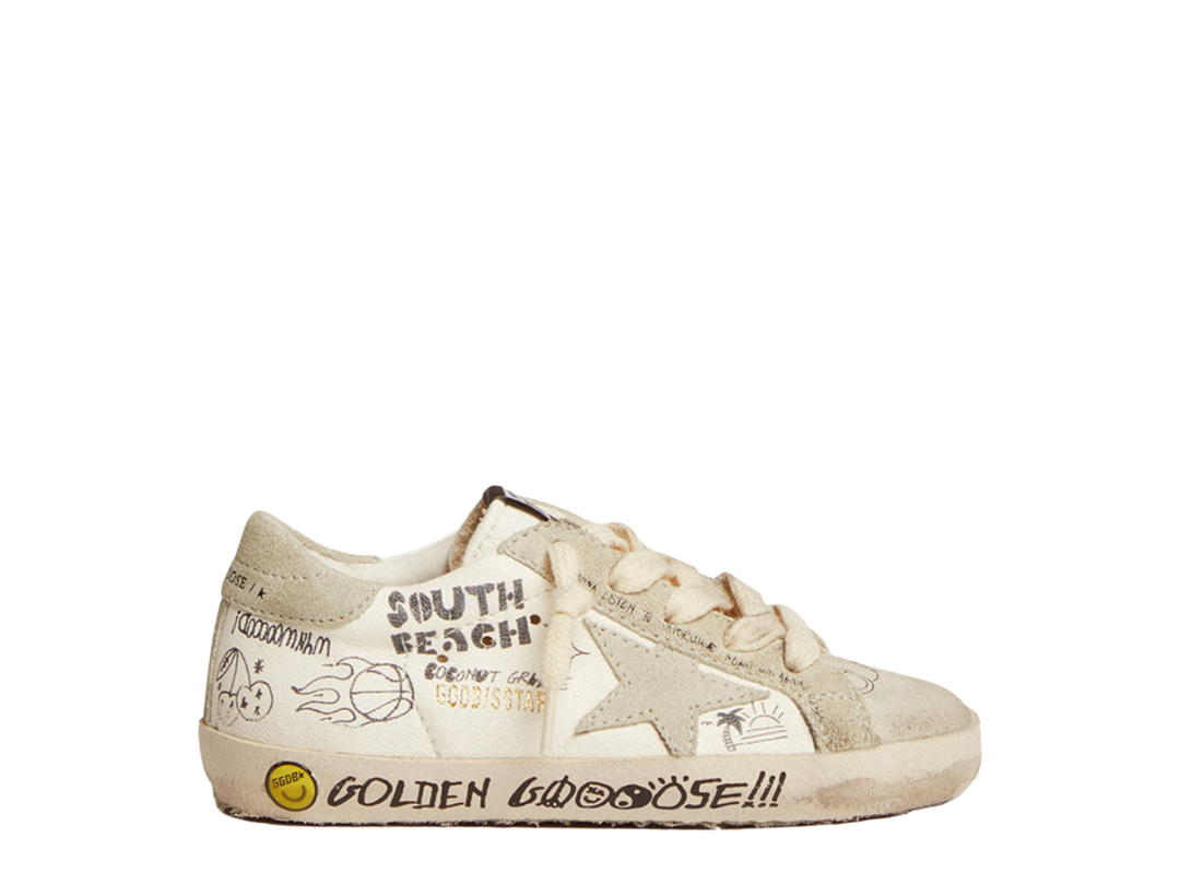 Golden Goose Golden Goose Superstar Sneakers White All-Over Black Lettering Ice Grey Heel Tab (GS)