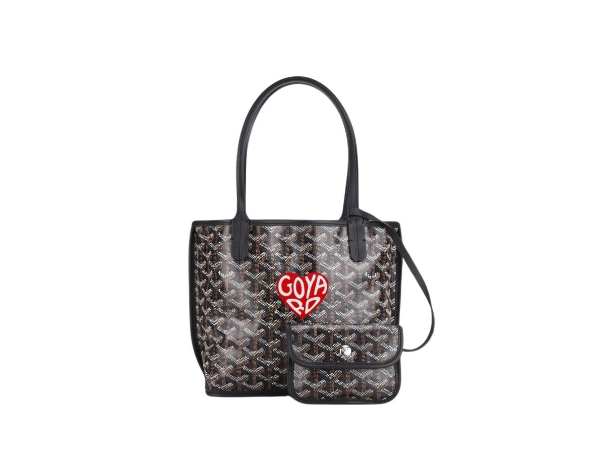 Goyard Goyard Anjou Mini Bag In Chevroches Calfskin And Goyardine Canvas Black With Extra Large Red Heart
