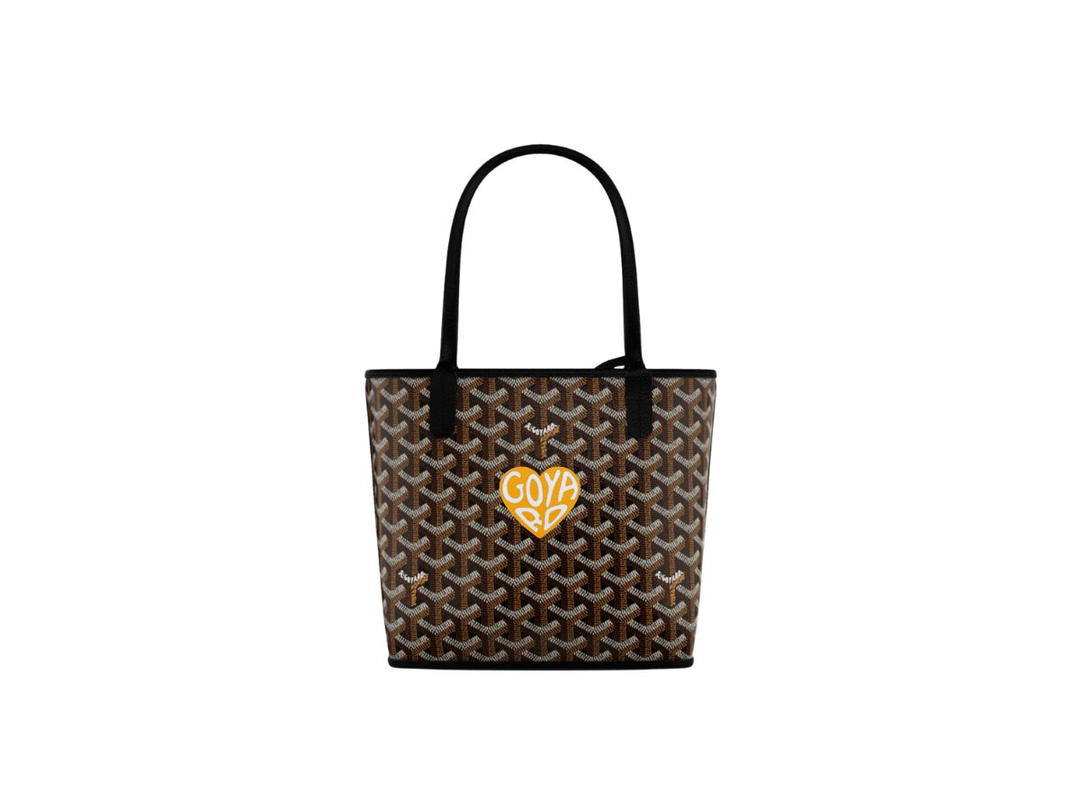 Goyard Goyard Anjou Mini Bag In Chevroches Calfskin And Goyardine Canvas Black With Extra Large Yellow Heart