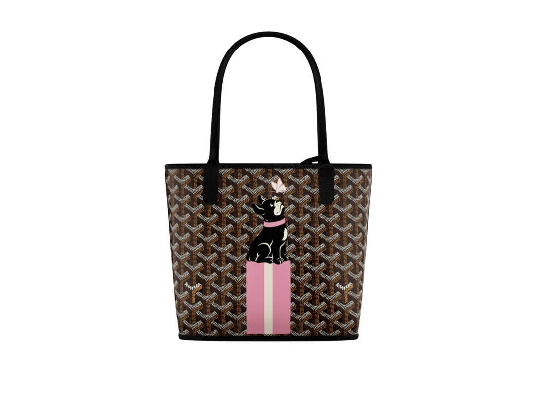 Goyard Goyard Anjou Mini Bag In Chevroches Calfskin And Goyardine Canvas Black With Light Pink Butterfly-Hulot Junior