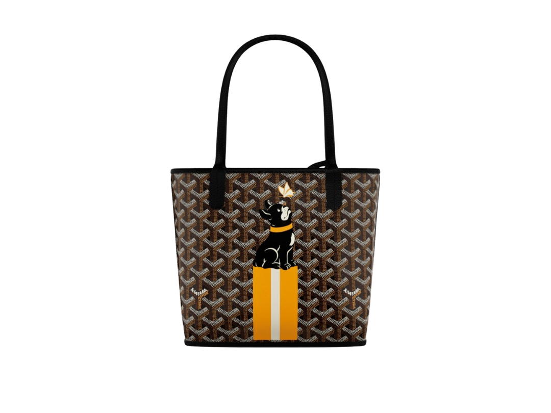 Goyard Goyard Anjou Mini Bag In Chevroches Calfskin And Goyardine Canvas Black With Yellow Butterfly-Hulot Junior