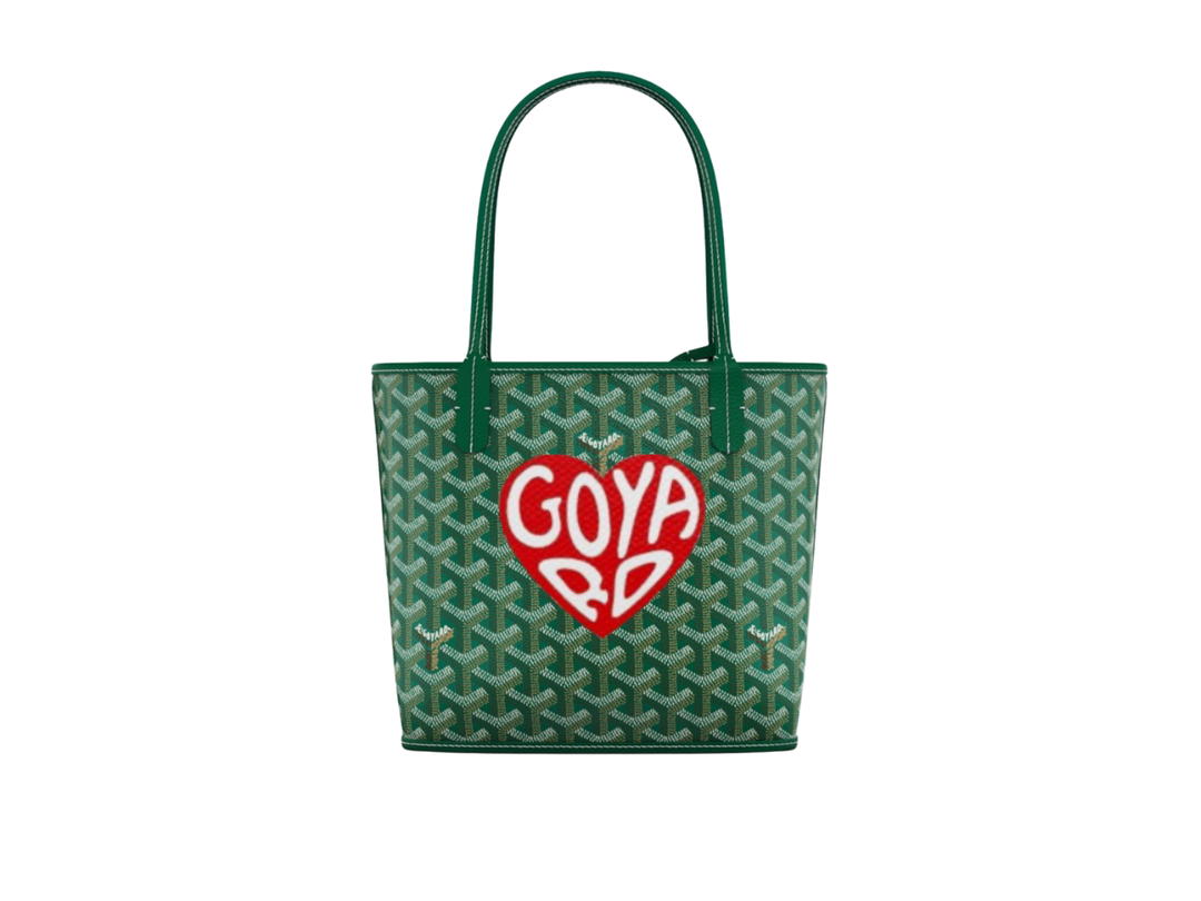 Goyard Goyard Anjou Mini Bag In Chevroches Calfskin And Goyardine Canvas Green With Red Oversized Heart