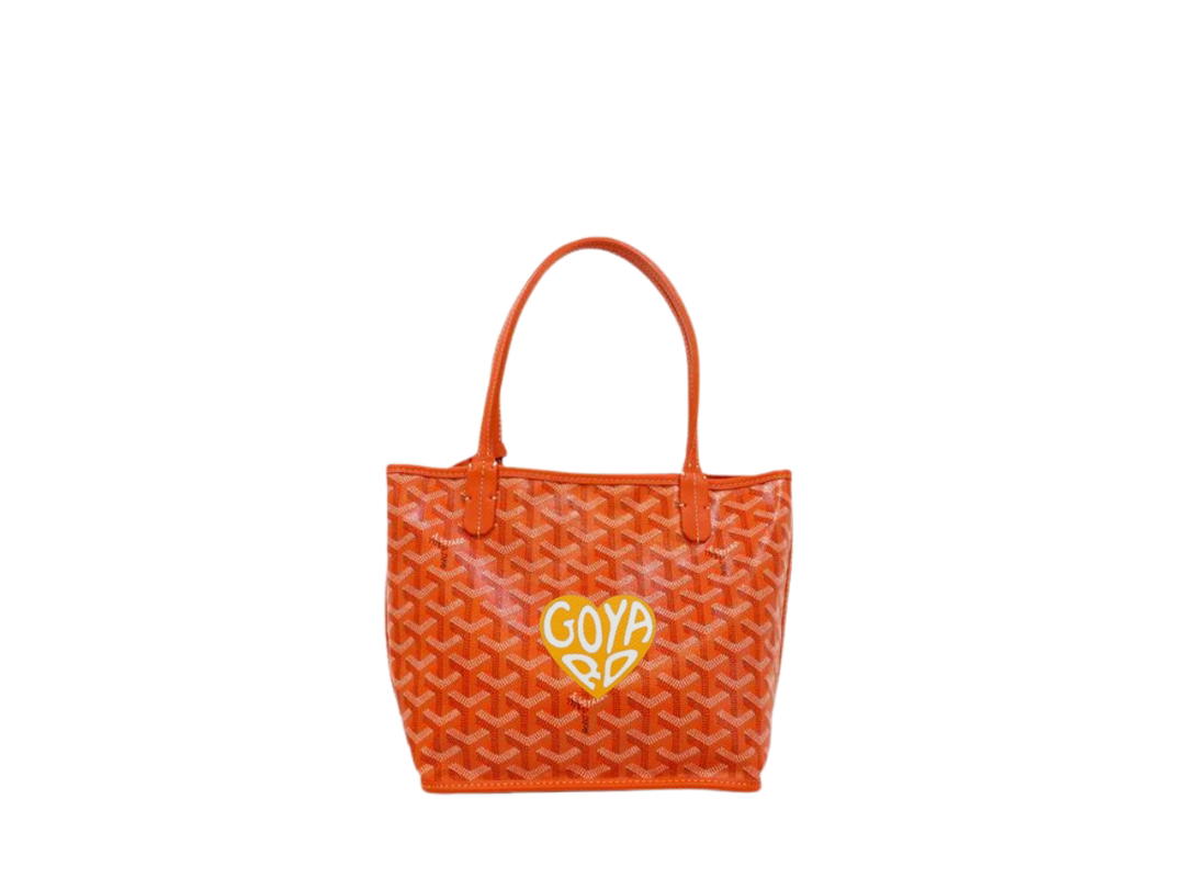 Goyard Goyard Anjou Mini Bag In Chevroches Calfskin And Goyardine Canvas Orange With Oversized Yellow Heart