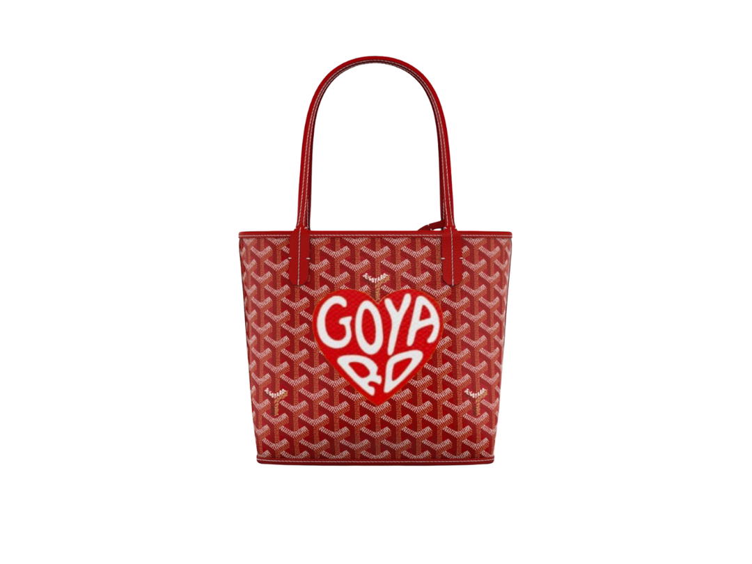 Goyard Goyard Anjou Mini Bag In Chevroches Calfskin And Goyardine Canvas Red With Red Oversized Heart