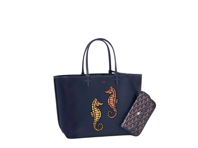 Goyard Goyard Anjou PM Seahorse Embroidery In Goyadine Calfskin With Palladium Hardware Navy Blue - view 1
