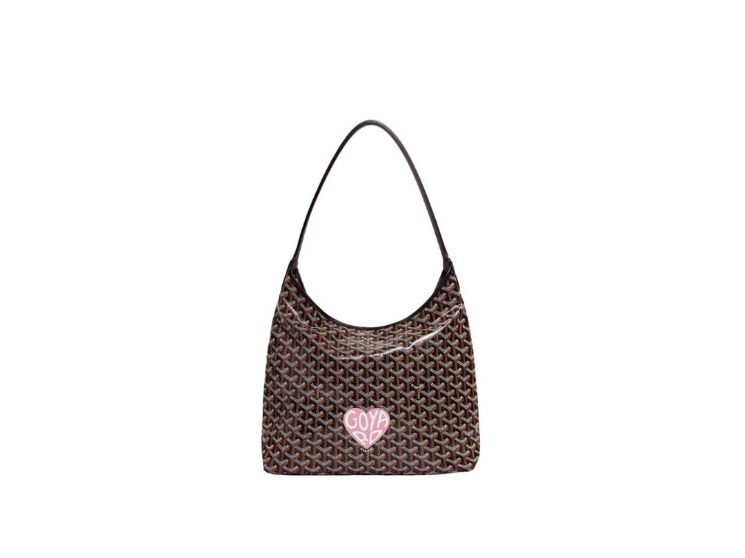Goyard Goyard Bohème Hobo Bag In Goyardine Canvas & Chevroches Calfskin Black With Extra Large Light Pink Heart