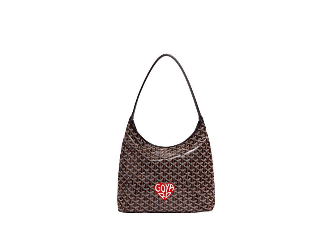 Goyard Goyard Bohème Hobo Bag In Goyardine Canvas & Chevroches Calfskin Black With Extra Large Red Heart
