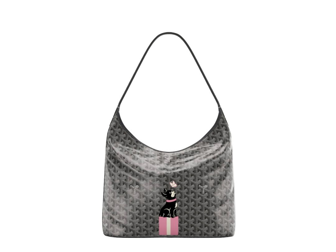 Goyard Goyard Bohème Hobo Bag In Goyardine Canvas & Chevroches Calfskin Grey With Light Pink Butterfly Hulot Junior
