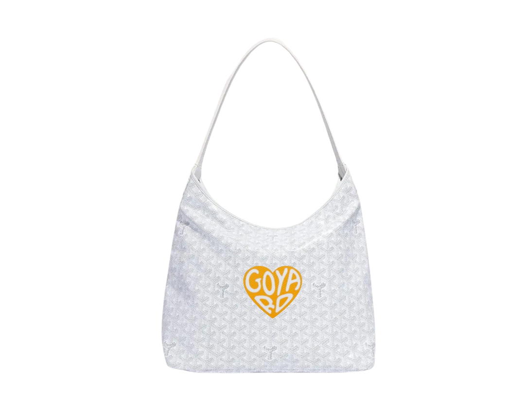 Goyard Goyard Bohème Hobo Bag In Goyardine Canvas Chevroches Calfskin White With Oversized Yellow