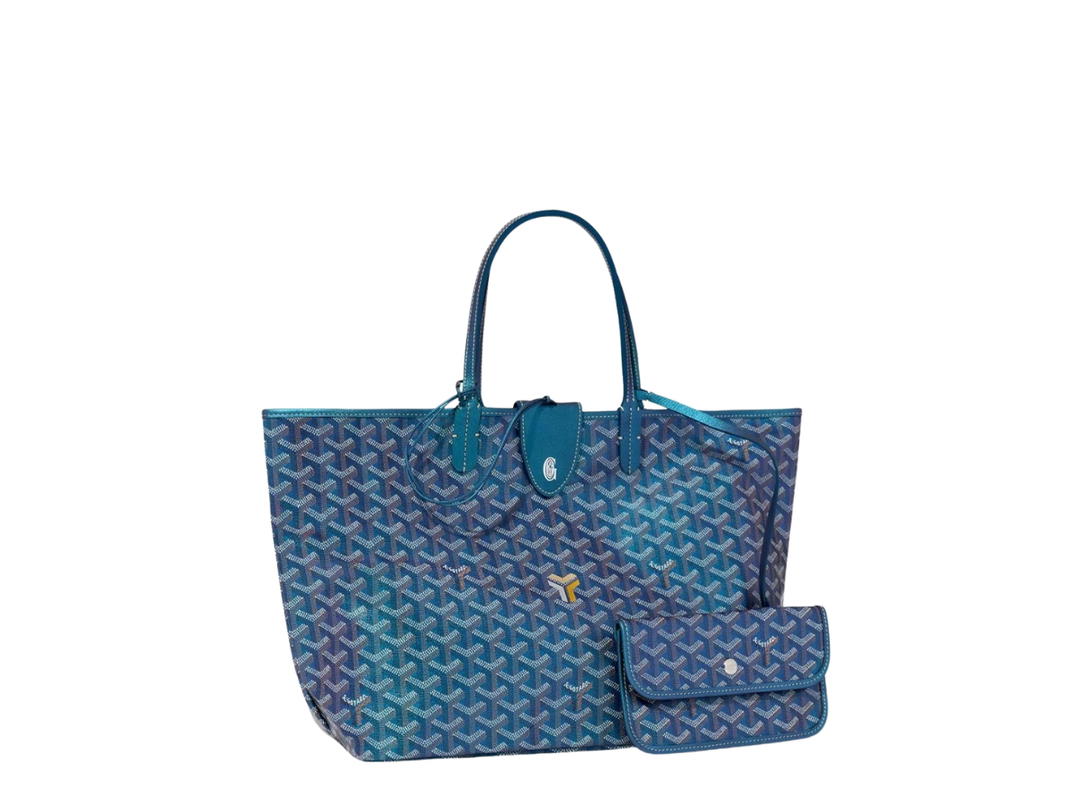 Goyard Goyard Saint Louis PM Bag In Goyardine Canvas And Chevroches Calfskin With Palladium Hardware Pearly Blue