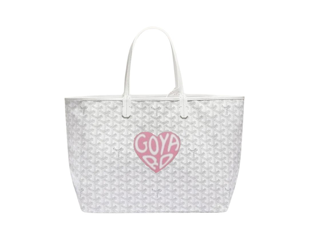 Goyard Goyard Saint Louis PM Bag In Goyardine Canvas And Chevroches Calfskin White With Large Light Pink Heart