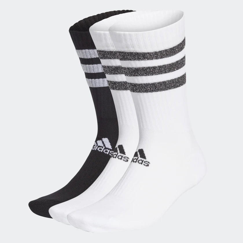 adidas adidas Glam 3-Stripes Cushioned Crew Sport Socks 3 Pairs / 3-Stripes Cushioned Crew Socks 3 Pairs White Black