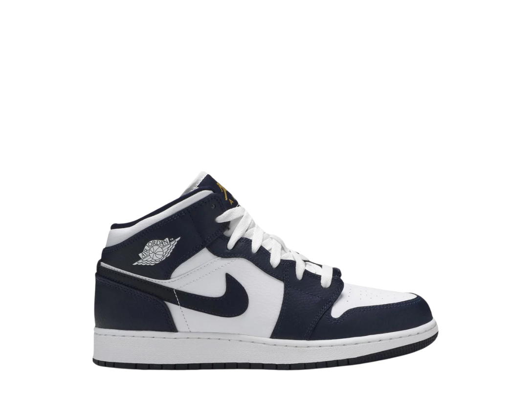 Jordan (GS) Jordan 1 Mid White Metallic Gold Obsidian