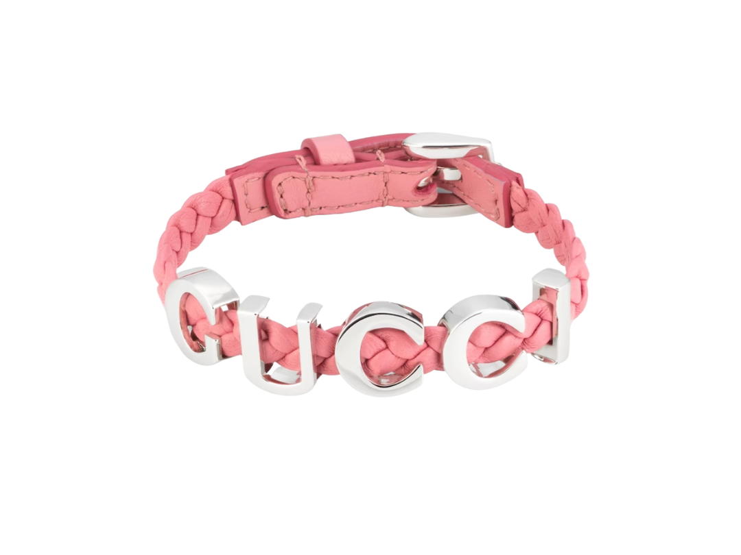 Gucci Gucci 'Gucci' Bracelet In Pink Leather With Gold Metal Hardware