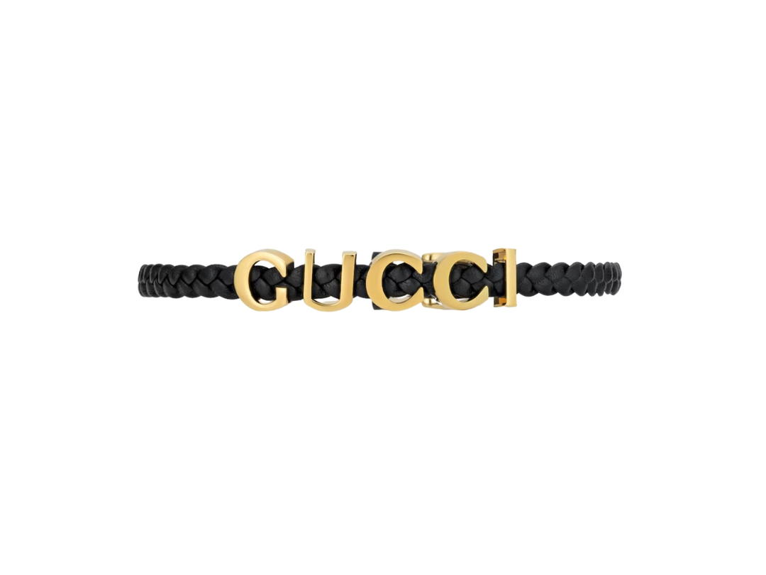 Gucci Gucci 'Gucci' Necklace In Black Leather With Gold Metal Hardware