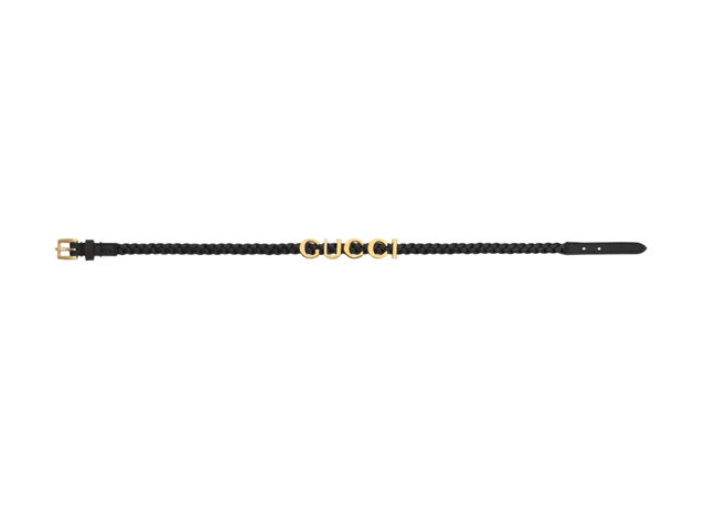 Gucci Gucci 'Gucci' Necklace In Black Leather With Gold Metal Hardware - view 2