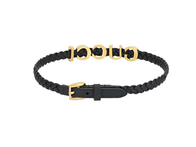 Gucci Gucci 'Gucci' Necklace In Black Leather With Gold Metal Hardware - view 3
