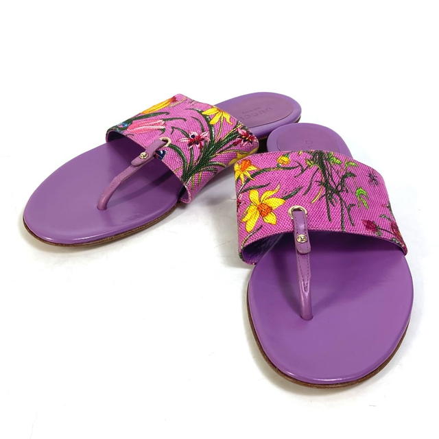 Gucci GUCCI 155100 flat floral flower tong shoes Sandals Canvas/Leather purple Unused - view 1