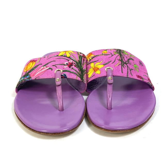 Gucci GUCCI 155100 flat floral flower tong shoes Sandals Canvas/Leather purple Unused - view 2