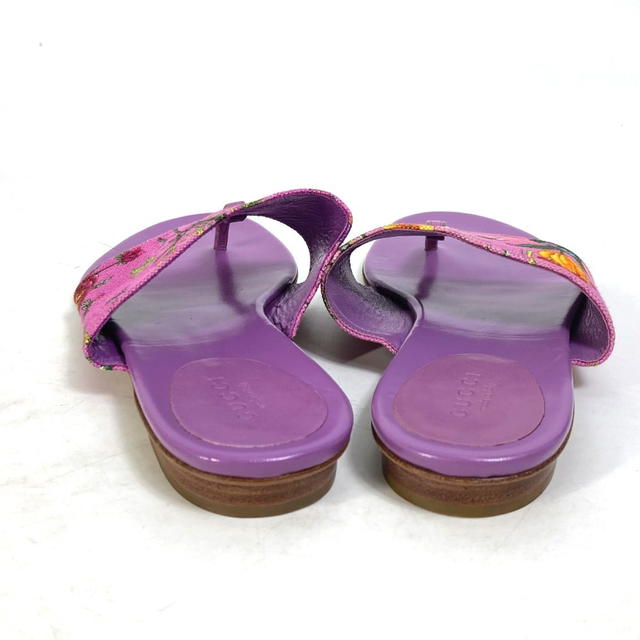 Gucci GUCCI 155100 flat floral flower tong shoes Sandals Canvas/Leather purple Unused - view 3