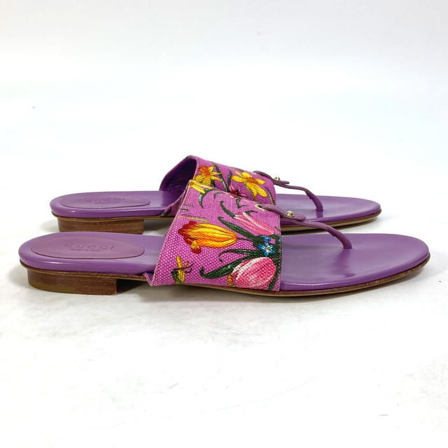 Gucci GUCCI 155100 flat floral flower tong shoes Sandals Canvas/Leather purple Unused - view 4