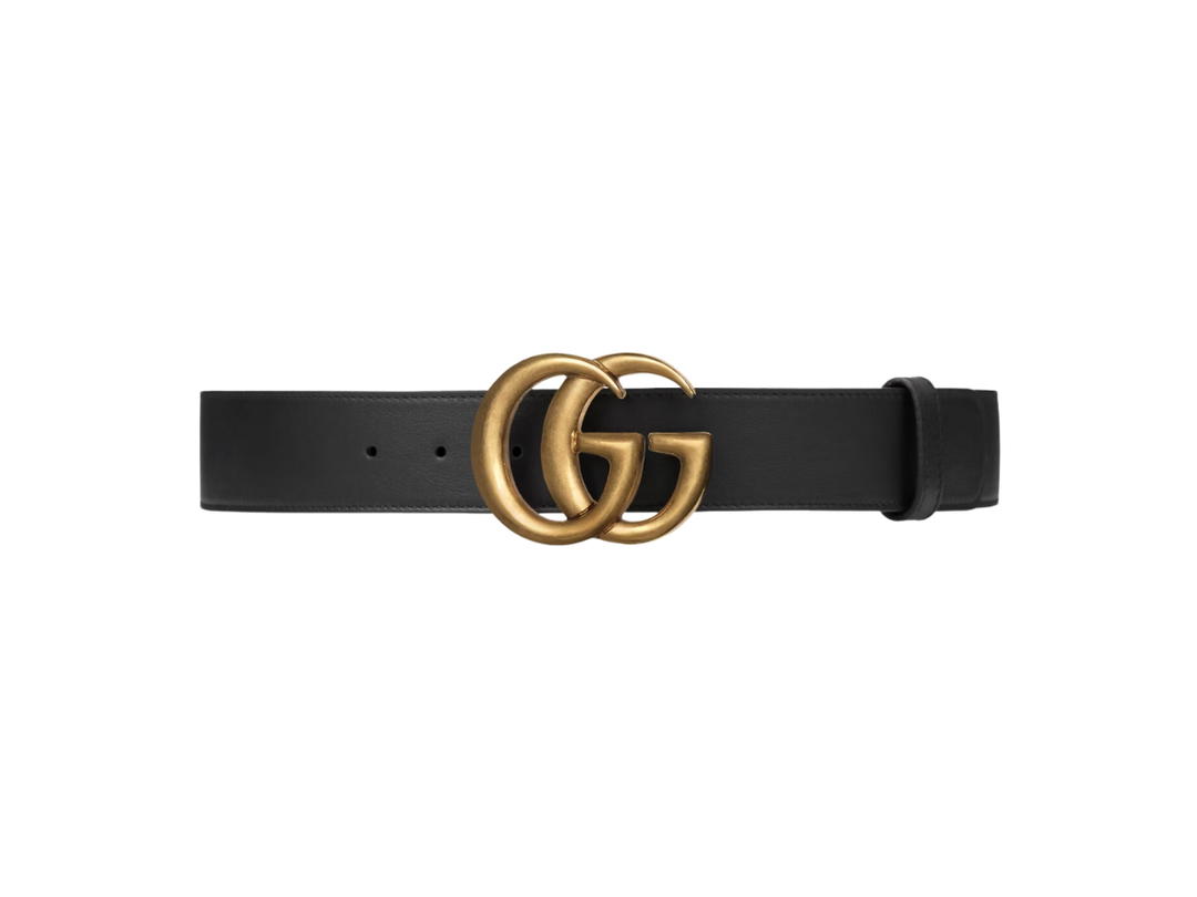 Gucci Gucci 2015 Re-Edition Wide Leather Belt In Black Leather Antiqued Brass Hardware With Shiny Finish Hardware