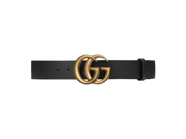 Gucci Gucci 2015 Re-Edition Wide Leather Belt In Black Leather Antiqued Brass Hardware With Shiny Finish Hardware - view 1