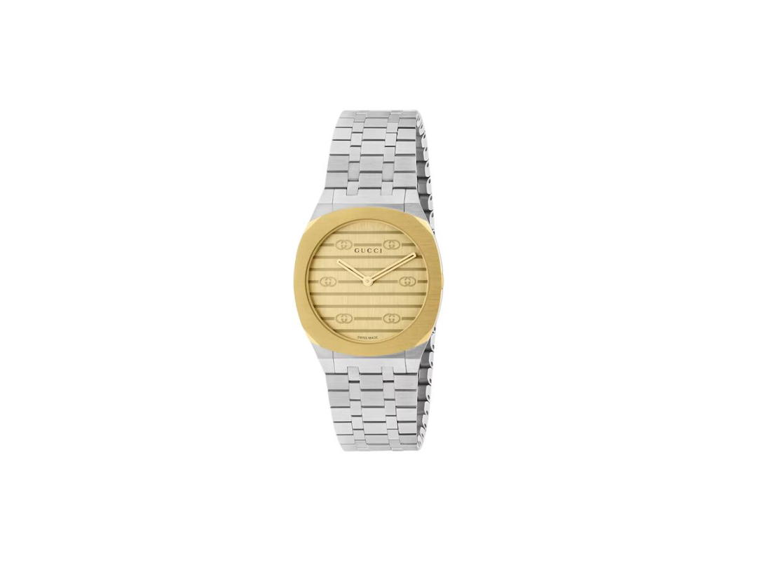 Gucci Gucci 25H Watch In Stainless Steel And 18K Yellow Gold Plated Multi Layered Case Golden Brass Dial With Interlocking G Motif (YA163502)(30MM)