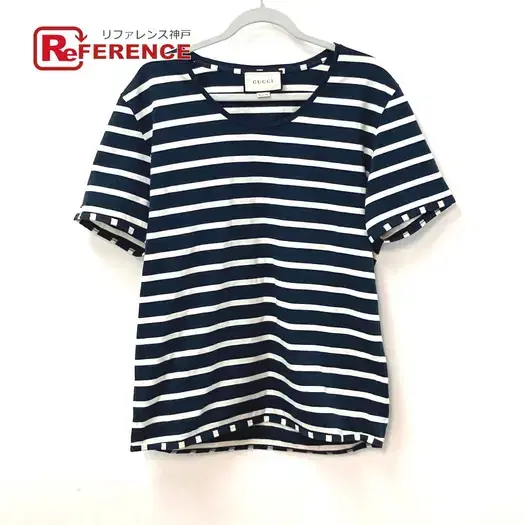 Buy GUCCI 574931 border Tops Apparel Short sleeve T-shirt cotton Navy/IvoryBased at Sasom – Authentic and Ready to Ship