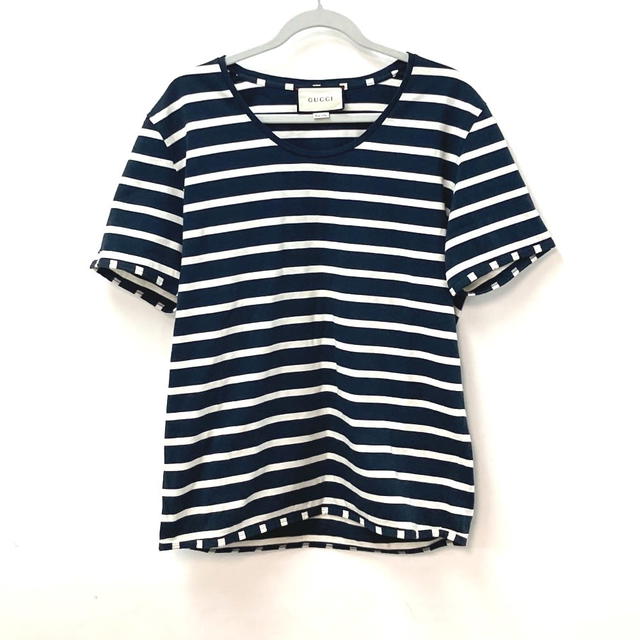 Gucci GUCCI 574931 border Tops Apparel Short sleeve T-shirt cotton Navy/IvoryBased - view 2