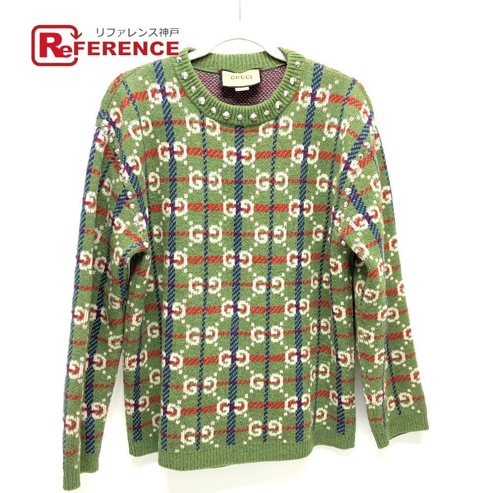 Gucci GUCCI 713571 GG Studs knit sweater wool Green/Multicolore/SilverHardware