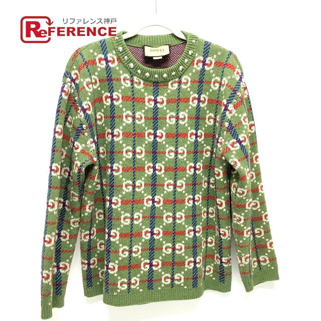 Gucci GUCCI 713571 GG Studs knit sweater wool Green/Multicolore/SilverHardware - view 1