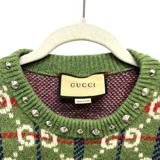 Gucci GUCCI 713571 GG Studs knit sweater wool Green/Multicolore/SilverHardware - view 4