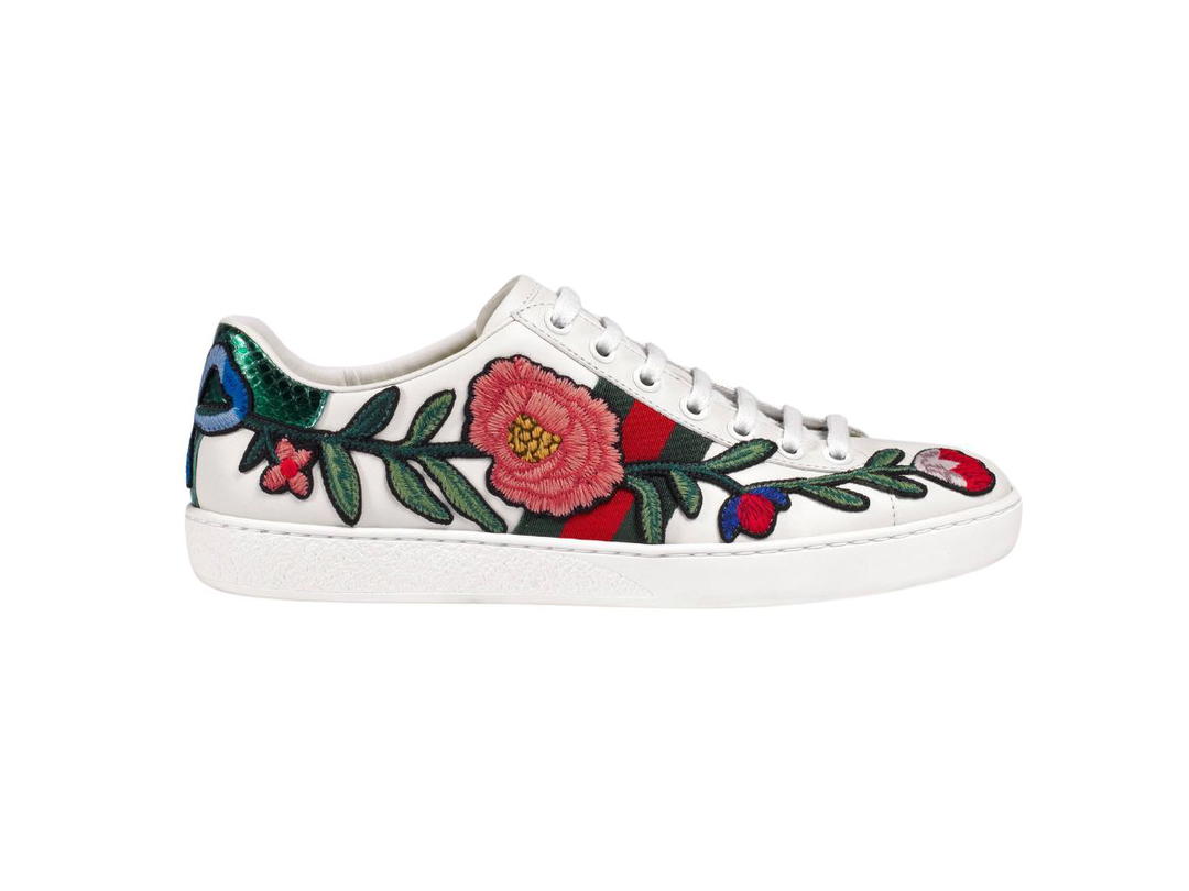 Gucci Gucci Ace Embroidered Sneaker With Floral In White Leather With Embroidered Floral Applique