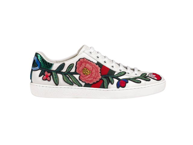 Gucci Gucci Ace Embroidered Sneaker With Floral In White Leather With Embroidered Floral Applique - view 1
