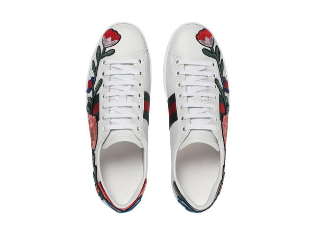 Gucci Gucci Ace Embroidered Sneaker With Floral In White Leather With Embroidered Floral Applique - view 3