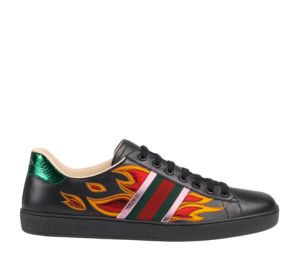 Buy Gucci Ace Sneaker In Black Leather With Metallic Leather Flames at Sasom – Authentic and Ready to Ship