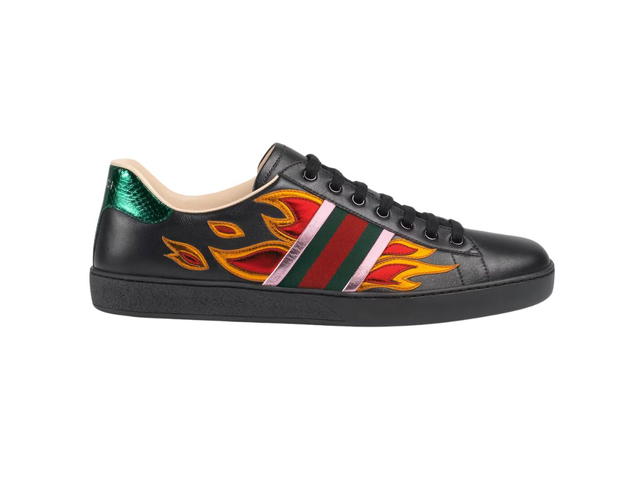 Gucci Gucci Ace Sneaker In Black Leather With Metallic Leather Flames - view 1