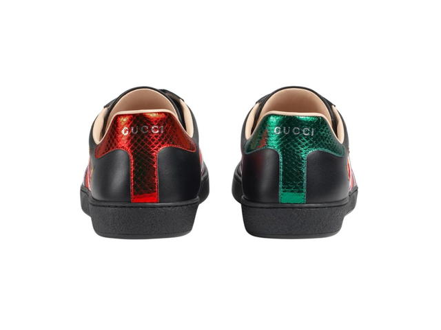 Gucci Gucci Ace Sneaker In Black Leather With Metallic Leather Flames - view 3