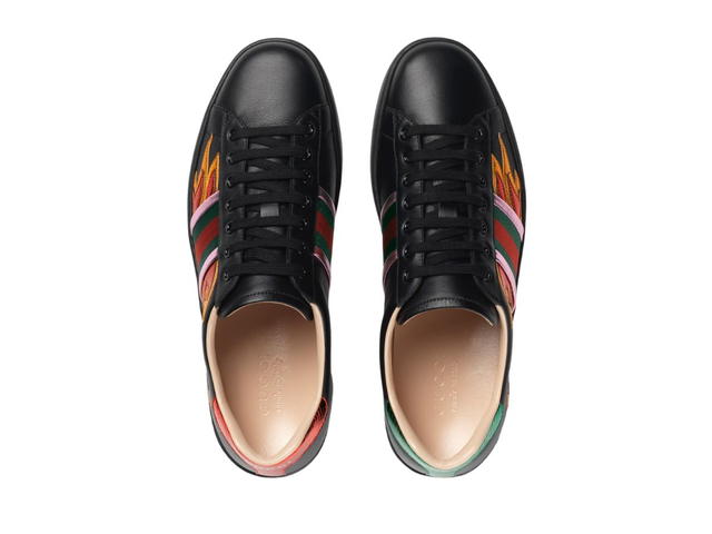 Gucci Gucci Ace Sneaker In Black Leather With Metallic Leather Flames - view 4