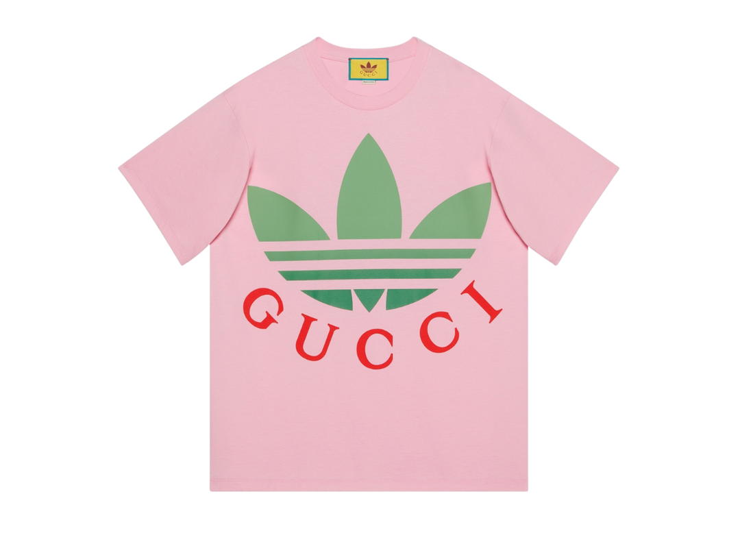 Gucci Gucci adidas X Gucci Cotton T-Shirt In Pink Cotton Jersey With Gucci Trefoil Print Crewneck
