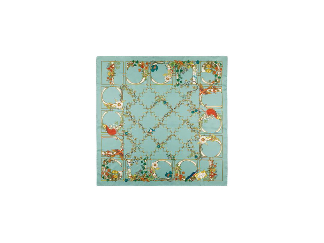 Gucci Gucci Animal And Floral Print Silk Carré Multicolour Gucci Animal And Floral Print Green Silk Twill