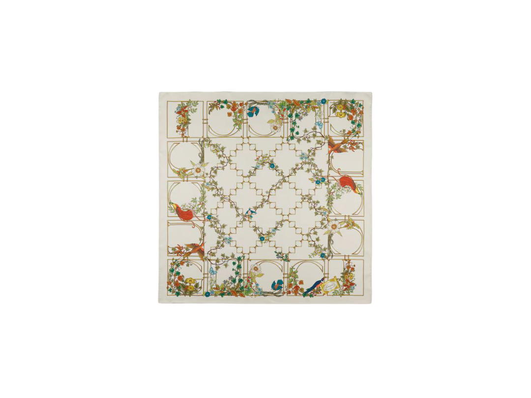 Gucci Gucci Animal And Floral Print Silk Carré Multicolour Gucci Animal And Floral Print Ivory Silk Twill