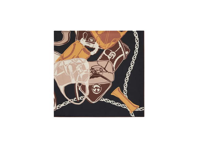Gucci Gucci Bag Print Twill Carré In Navy Blue And Light Brown Gucci Bag Print Silk Twill - view 2