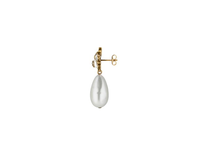 Gucci Gucci Bee Earrings With Drop Pearls In Metal-Aged Gold Finish - view 2