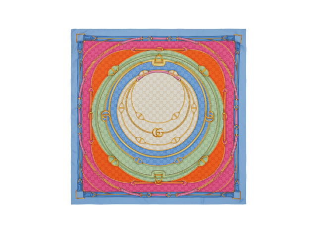 Gucci Gucci Belt Print Silk Scarf In Multicolor-Light Blue Trim Print Silk - view 1